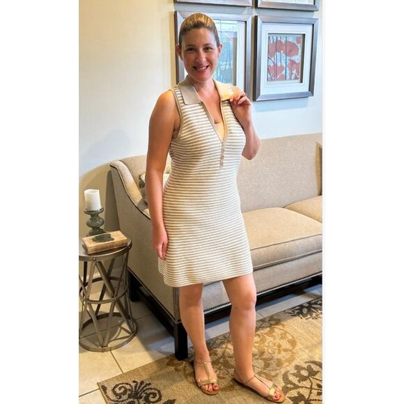 TOCCIN X RTR Sleeveless Beige and White Striped Henley Mini Dress XL - Picture 4 of 11
